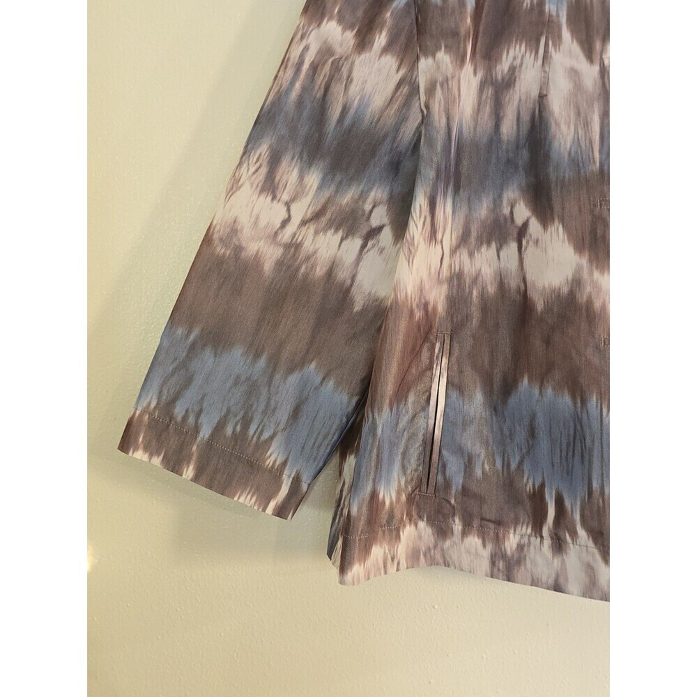 Chico’s Tie Dye Jacket Womens Size 2 L Blue Brown Cropped Snap Front Lightweight - Picture 6 of 11